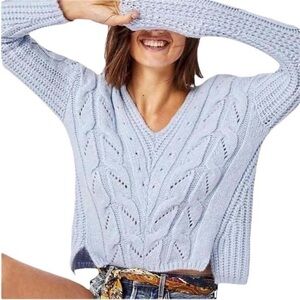 Anthropologie Ramona Blue
Alpaca Blend Romantic V-Neck Cable Knit Sweater Sz M
